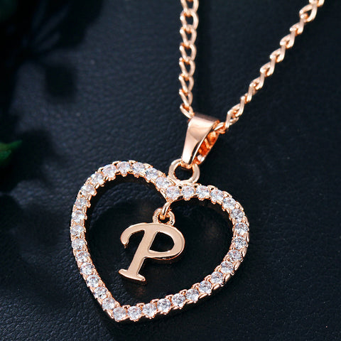 Collier avec pendentif cœur zircon 26 lettres en acier inoxydable doré, bijou cadeau d'anniversaire pour femme