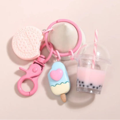 Série Macaron Couleurs Mini Crème Glacée Lait Thé Porte-clés Pendentifs