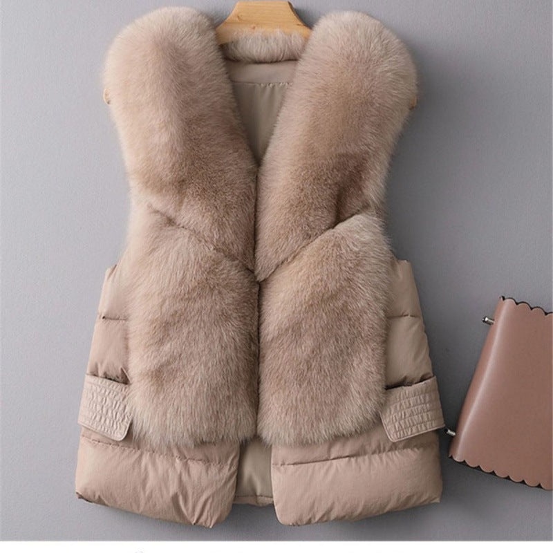 Winter Short Down Jacket Women's Imitation Fox Fur Woolen Women's Winter Wear Vest Cardigan - Fashionner