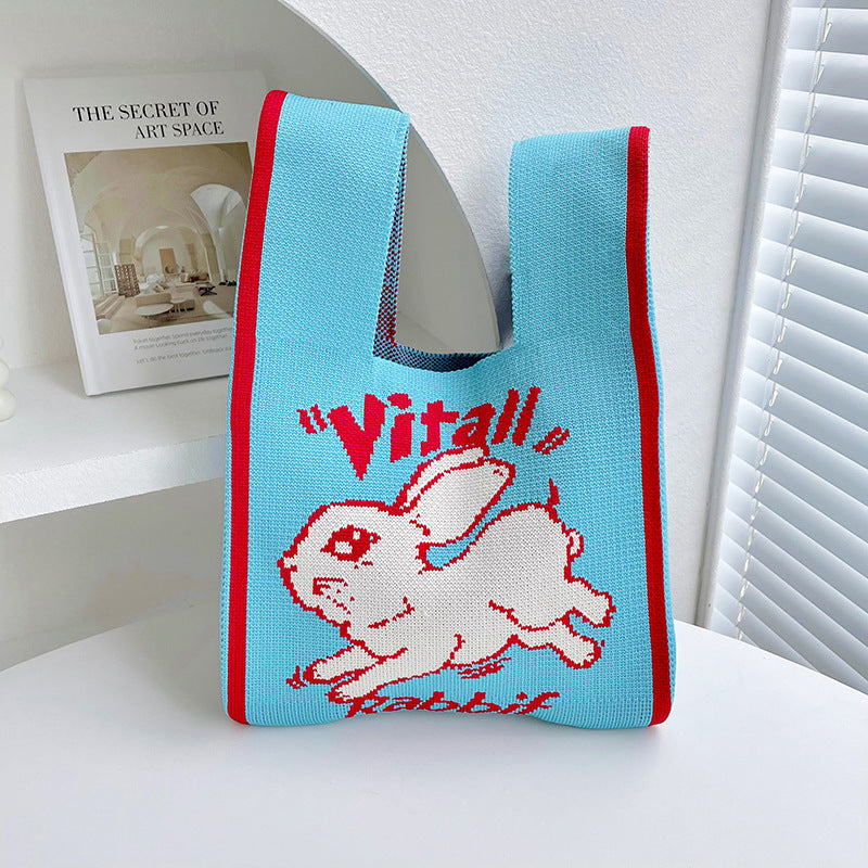 Rabbit Knitted Shoulder Bag Large Capacity Tote - Fashionner