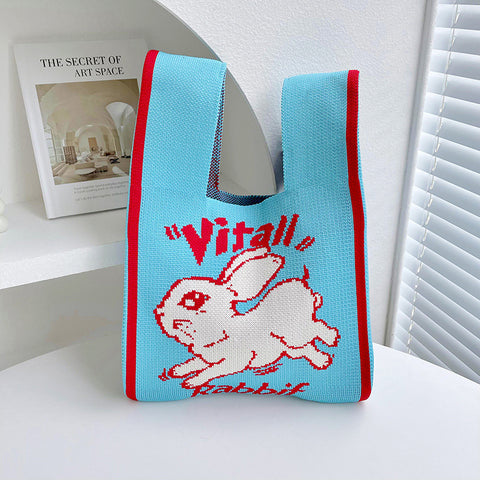 Rabbit Knitted Shoulder Bag Large Capacity Tote - Fashionner