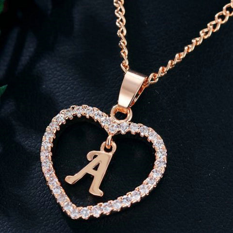 Collier avec pendentif cœur zircon 26 lettres en acier inoxydable doré, bijou cadeau d'anniversaire pour femme