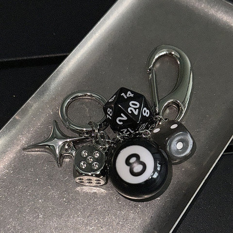 Pendentif de Sac à Main Fait Main avec Cordon Dés Noirs 8, Porte-clés Tendance Assorti