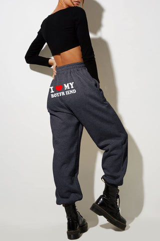 I Love MY BOYFRIEND Printed Trousers Casual Sweatpants Men And Women Sports Pants - Fashionner