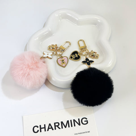 Porte-clés pendentif pompon boule de fourrure ours d'amour