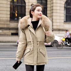 New Fleece-lined Mid-length Big Fur Collar Thicken Cotton Clothes Coat - Fashionner