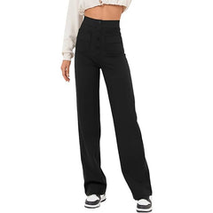 Women's Clothing High Waist Pocket Wide Leg Button Casual Loose Straight Trousers - Fashionner