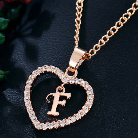 Collier avec pendentif cœur zircon 26 lettres en acier inoxydable doré, bijou cadeau d'anniversaire pour femme