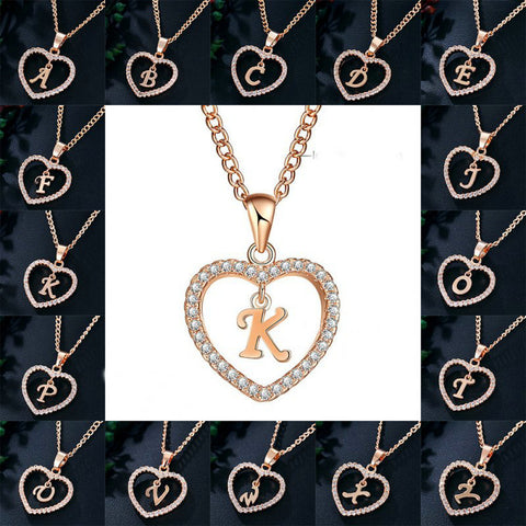Collier avec pendentif cœur zircon 26 lettres en acier inoxydable doré, bijou cadeau d'anniversaire pour femme