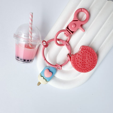 Série Macaron Couleurs Mini Crème Glacée Lait Thé Porte-clés Pendentifs