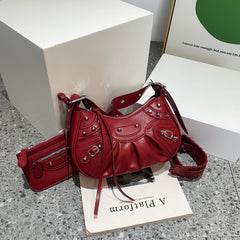 Women's Fashion Vintage Crumpled Crescent Moon Son Mother Shoulder Bag - Fashionner