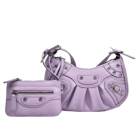 Women's Fashion Vintage Crumpled Crescent Moon Son Mother Shoulder Bag - Fashionner