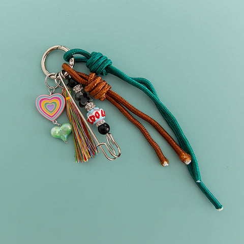 New Love Macaron Color Hand-woven Bends And Hitches Rhinestone Tassel Key Chain