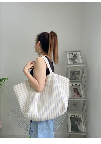 Sac en toile pour femme, sac à bandoulière, grande capacité, style décontracté, rayé, à la mode
