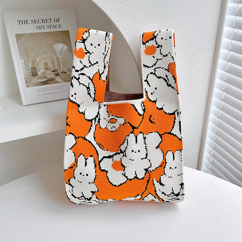Rabbit Knitted Shoulder Bag Large Capacity Tote - Fashionner