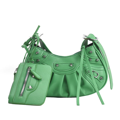 Women's Fashion Vintage Crumpled Crescent Moon Son Mother Shoulder Bag - Fashionner