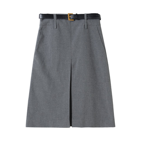 Women's Skirt Gray Worsted Pleated Suit A- Line Skirt Business Wear - Fashionner