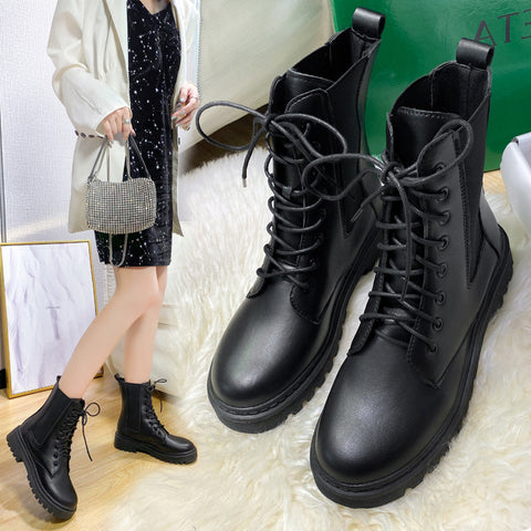 British Style Martin Boots Round Toe Lace-up - Fashionner