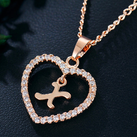 Collier avec pendentif cœur zircon 26 lettres en acier inoxydable doré, bijou cadeau d'anniversaire pour femme