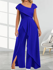 Fashion Simple Temperament Diagonal Collar Jumpsuit - Fashionner
