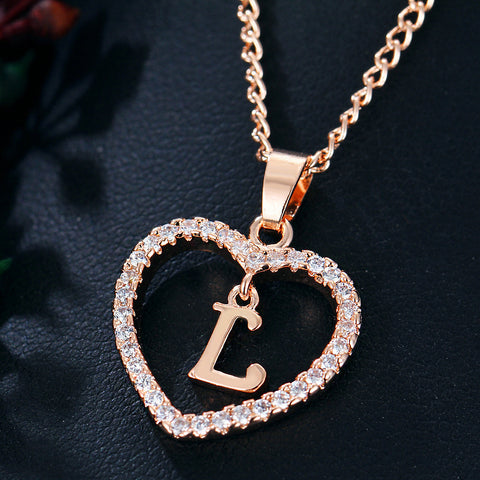 Collier avec pendentif cœur zircon 26 lettres en acier inoxydable doré, bijou cadeau d'anniversaire pour femme