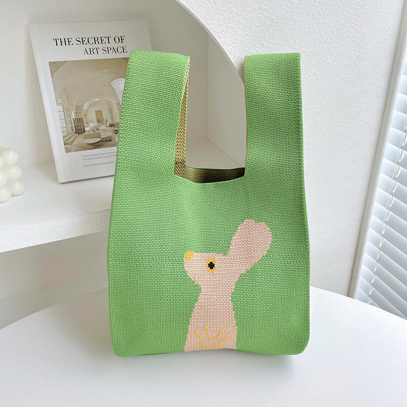 Rabbit Knitted Shoulder Bag Large Capacity Tote - Fashionner