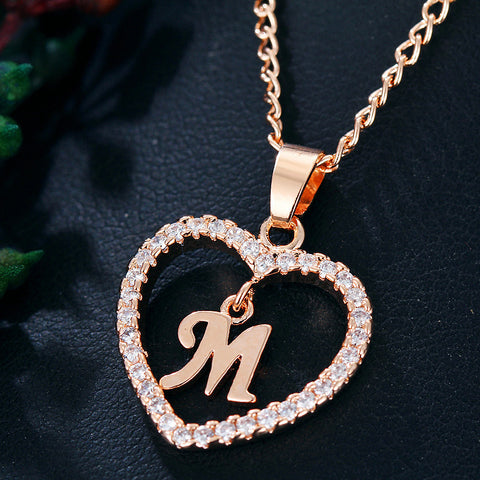 Collier avec pendentif cœur zircon 26 lettres en acier inoxydable doré, bijou cadeau d'anniversaire pour femme