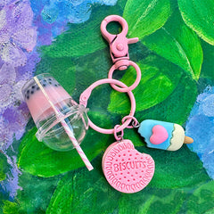 Macaron Color Series Mini Ice Cream Milk Tea Keychain Pendants