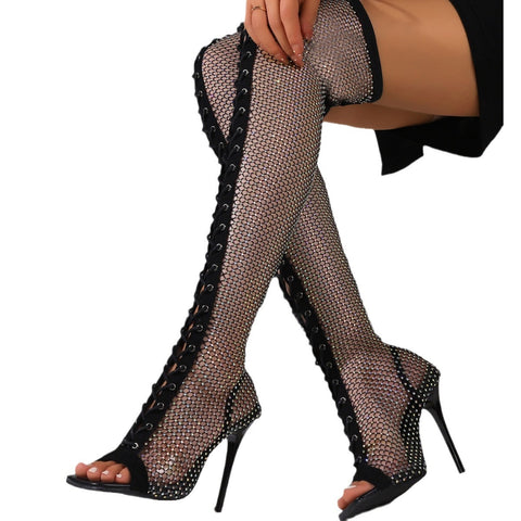 Pointed Toe Sandal Boots Over The Knee Internet Celebrity - Fashionner