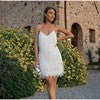 V-neck Strap Feather Stitching Dress - Fashionner