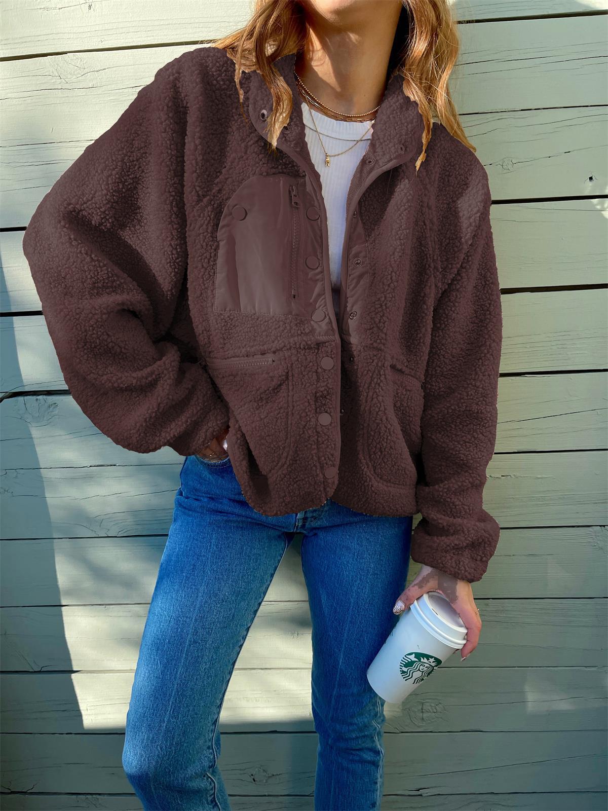 Short Cardigan Plush Jacket Lamb Wool Coat - Fashionner