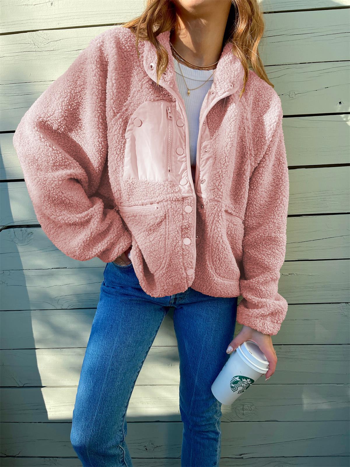 Short Cardigan Plush Jacket Lamb Wool Coat - Fashionner