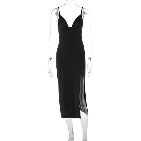Women's Graceful And Fashionable Pleated V-neck Sling Dress - Fashionner