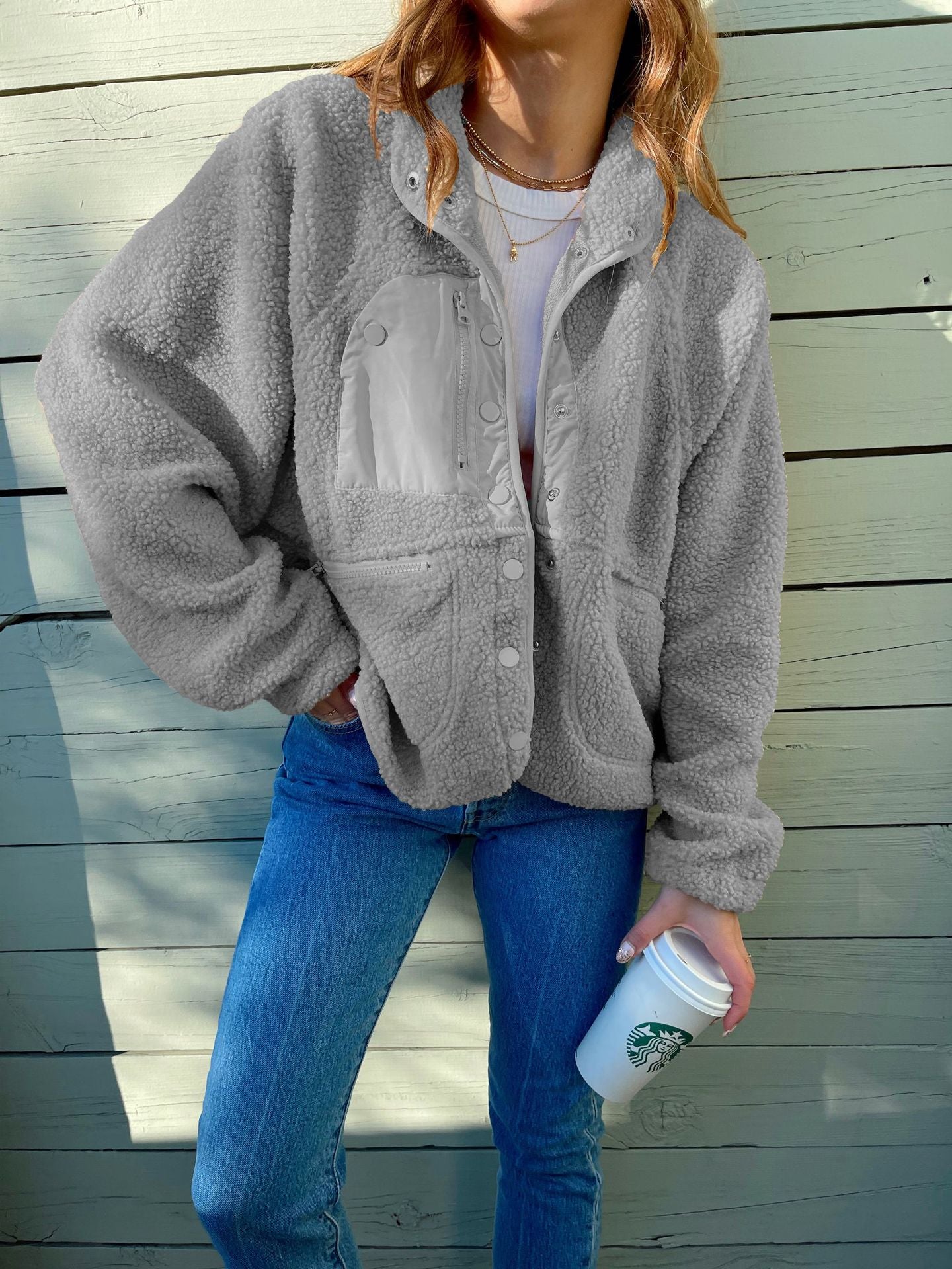 Short Cardigan Plush Jacket Lamb Wool Coat - Fashionner