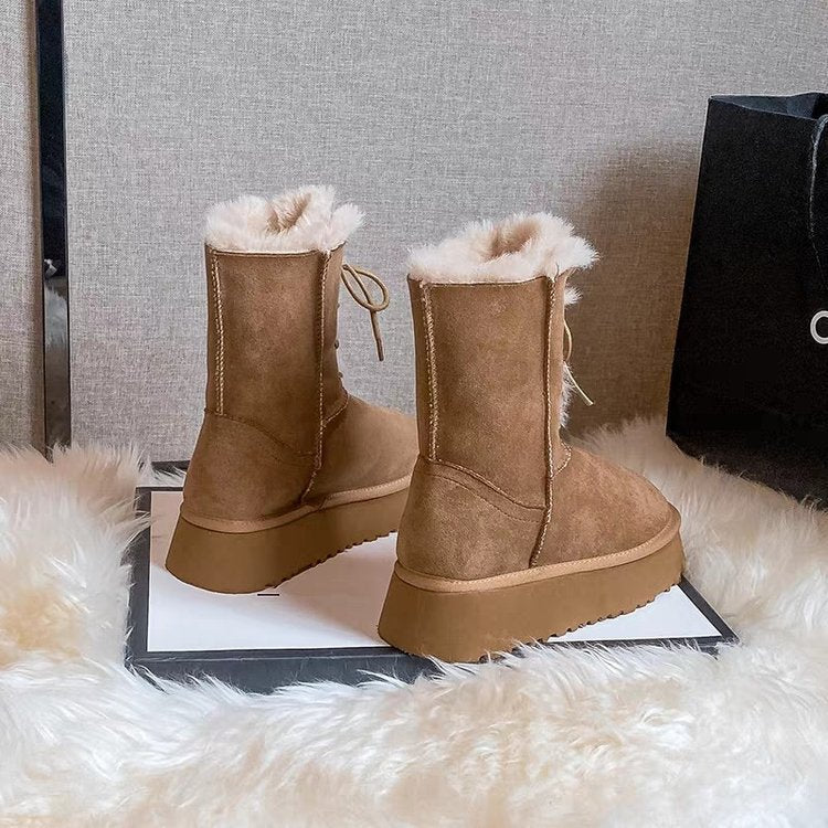 Women's Fashion Brown Warm Slugged Bottom Snow Boots - Fashionner