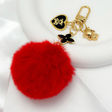 Porte-clés pendentif pompon boule de fourrure ours d'amour