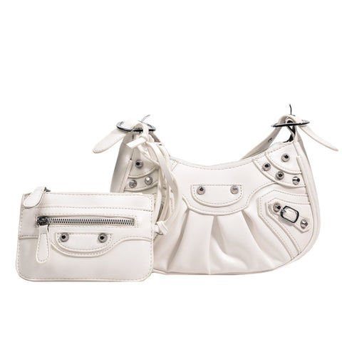 Women's Fashion Vintage Crumpled Crescent Moon Son Mother Shoulder Bag - Fashionner