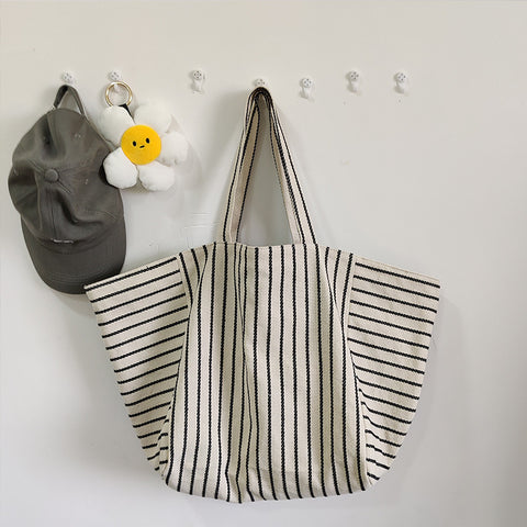 Sac en toile pour femme, sac à bandoulière, grande capacité, style décontracté, rayé, à la mode
