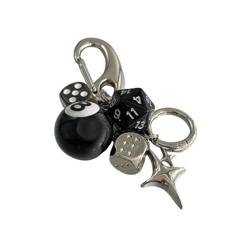 Pendentif de Sac à Main Fait Main avec Cordon Dés Noirs 8, Porte-clés Tendance Assorti