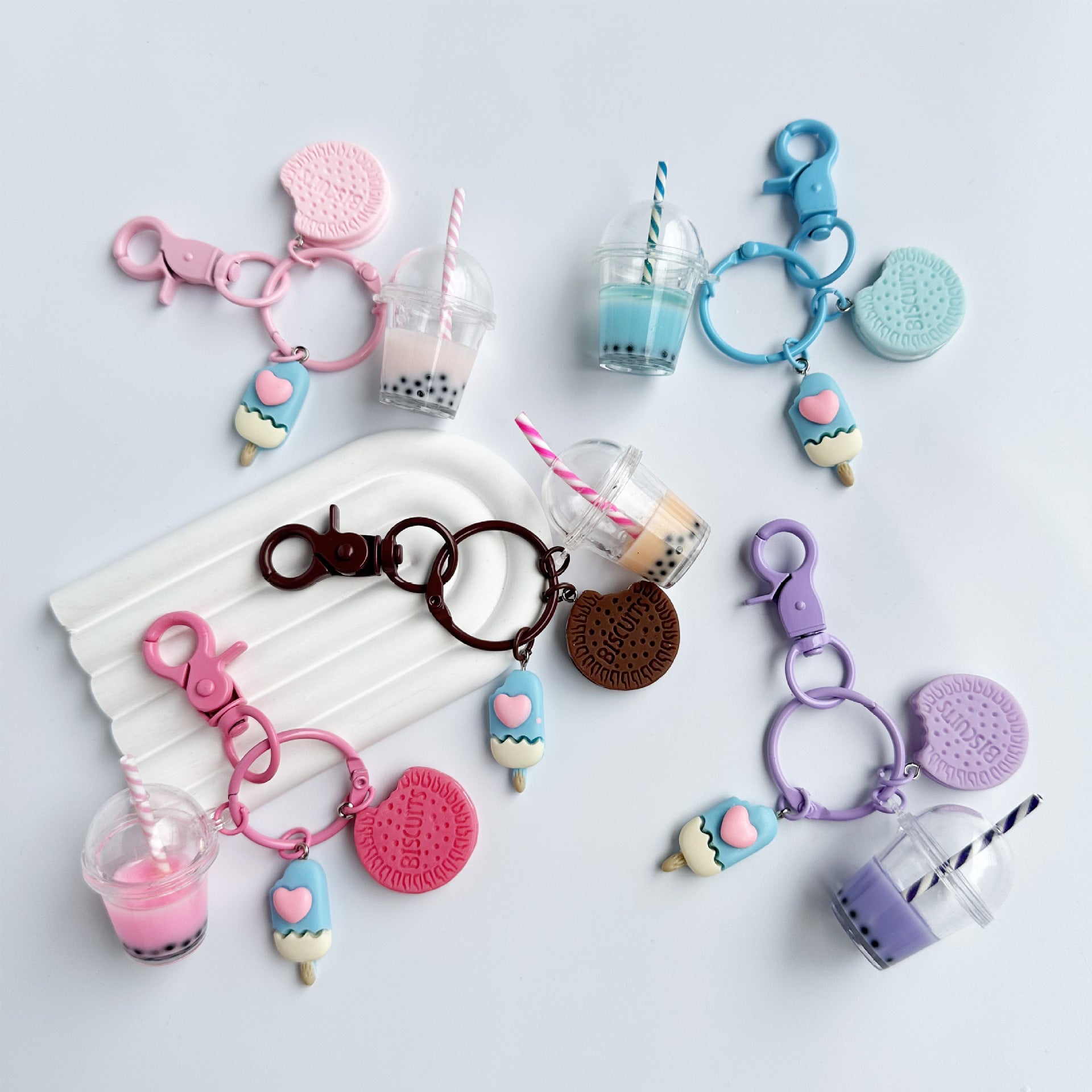 Macaron Color Series Mini Ice Cream Milk Tea Keychain Pendants