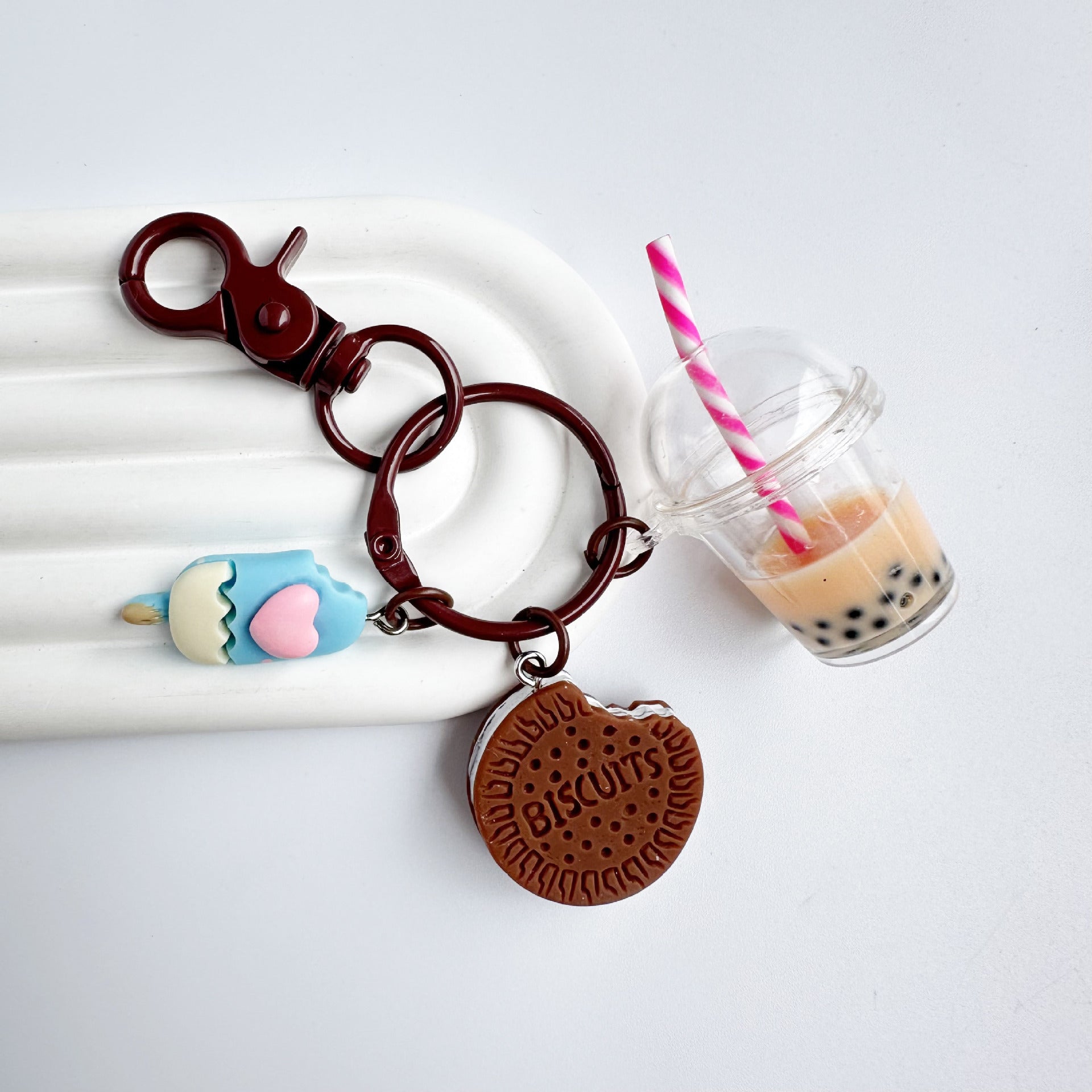 Macaron Color Series Mini Ice Cream Milk Tea Keychain Pendants