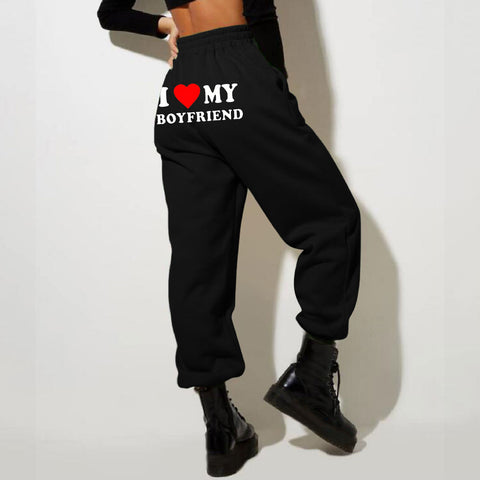 I Love MY BOYFRIEND Printed Trousers Casual Sweatpants Men And Women Sports Pants - Fashionner