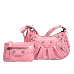 Women's Fashion Vintage Crumpled Crescent Moon Son Mother Shoulder Bag - Fashionner