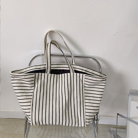 Sac en toile pour femme, sac à bandoulière, grande capacité, style décontracté, rayé, à la mode