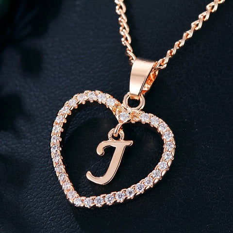 Collier avec pendentif cœur zircon 26 lettres en acier inoxydable doré, bijou cadeau d'anniversaire pour femme