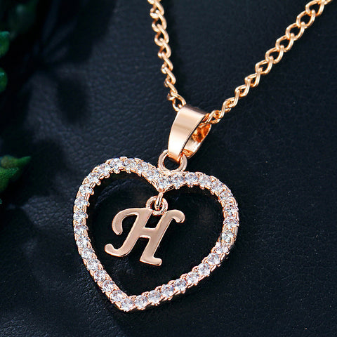 Collier avec pendentif cœur zircon 26 lettres en acier inoxydable doré, bijou cadeau d'anniversaire pour femme
