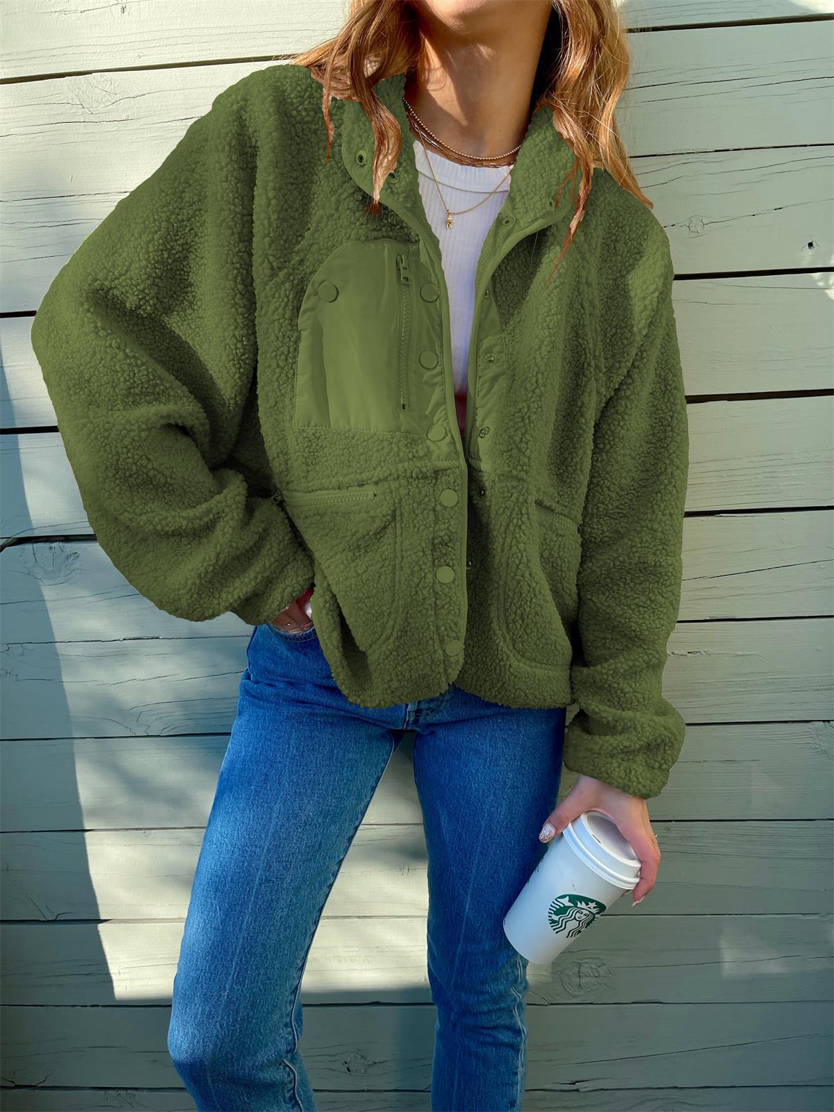 Short Cardigan Plush Jacket Lamb Wool Coat - Fashionner