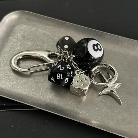 Pendentif de Sac à Main Fait Main avec Cordon Dés Noirs 8, Porte-clés Tendance Assorti