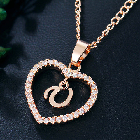 Collier avec pendentif cœur zircon 26 lettres en acier inoxydable doré, bijou cadeau d'anniversaire pour femme