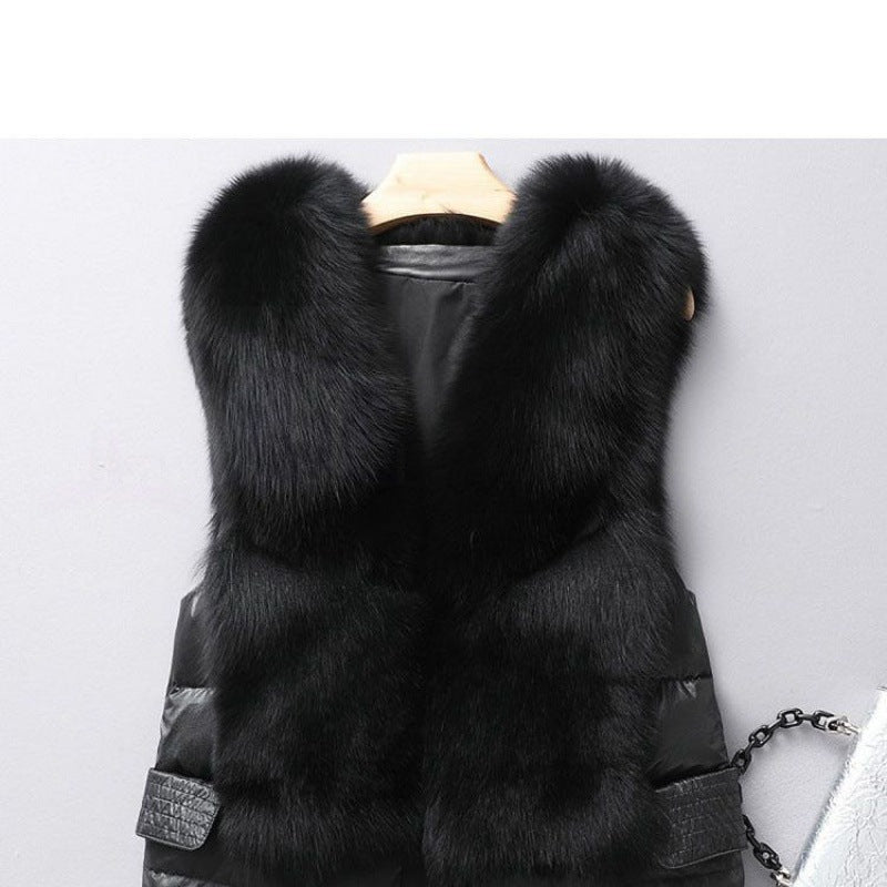 Winter Short Down Jacket Women's Imitation Fox Fur Woolen Women's Winter Wear Vest Cardigan - Fashionner